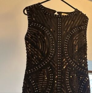 Main Strip Black Sequin Backless Dress